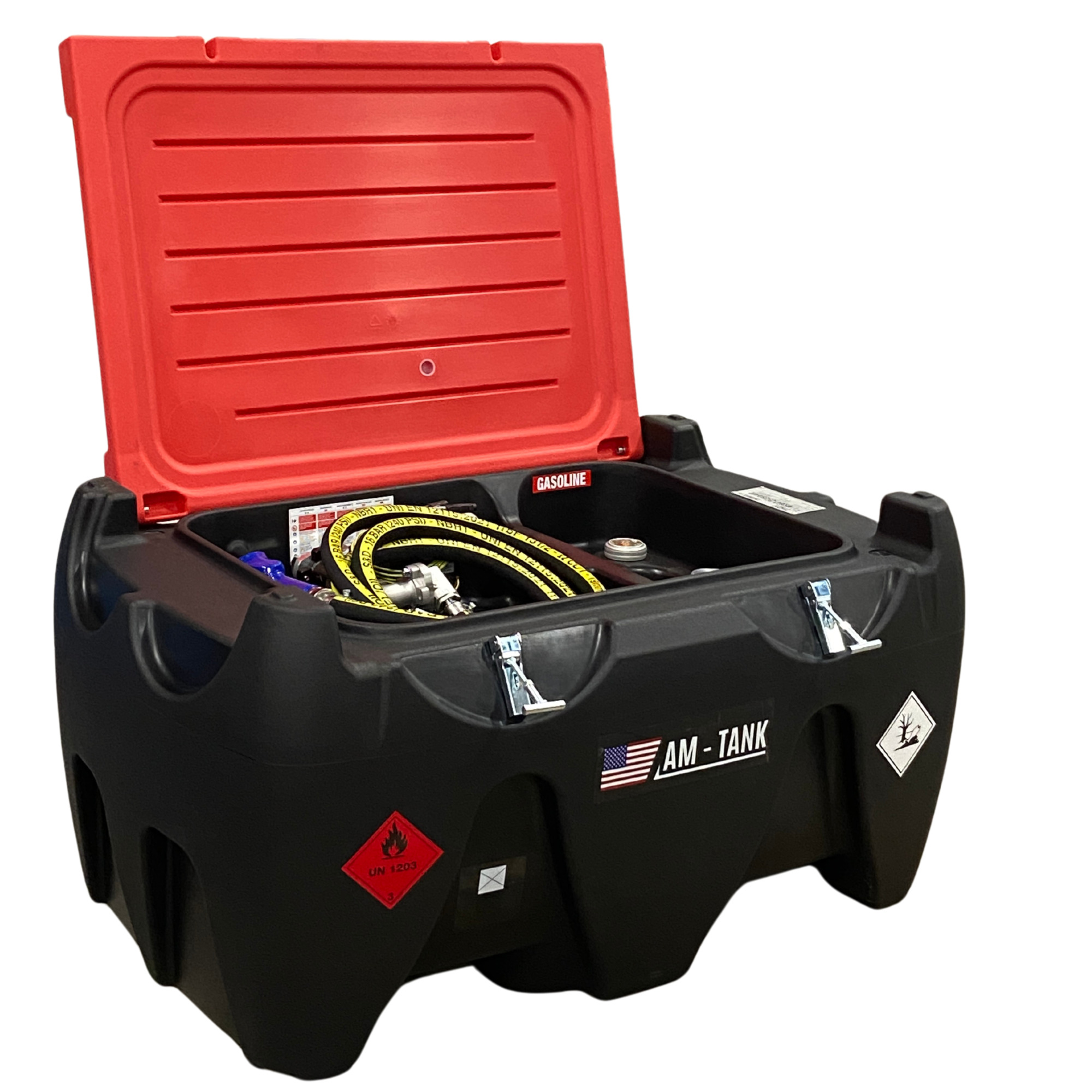 AMERICAN FUEL TANK, Portable 87 gal Gasoline Tank w/ 12V pump, Capacity 87 Gal, Shape Other, Model# AM-TANK87GAS